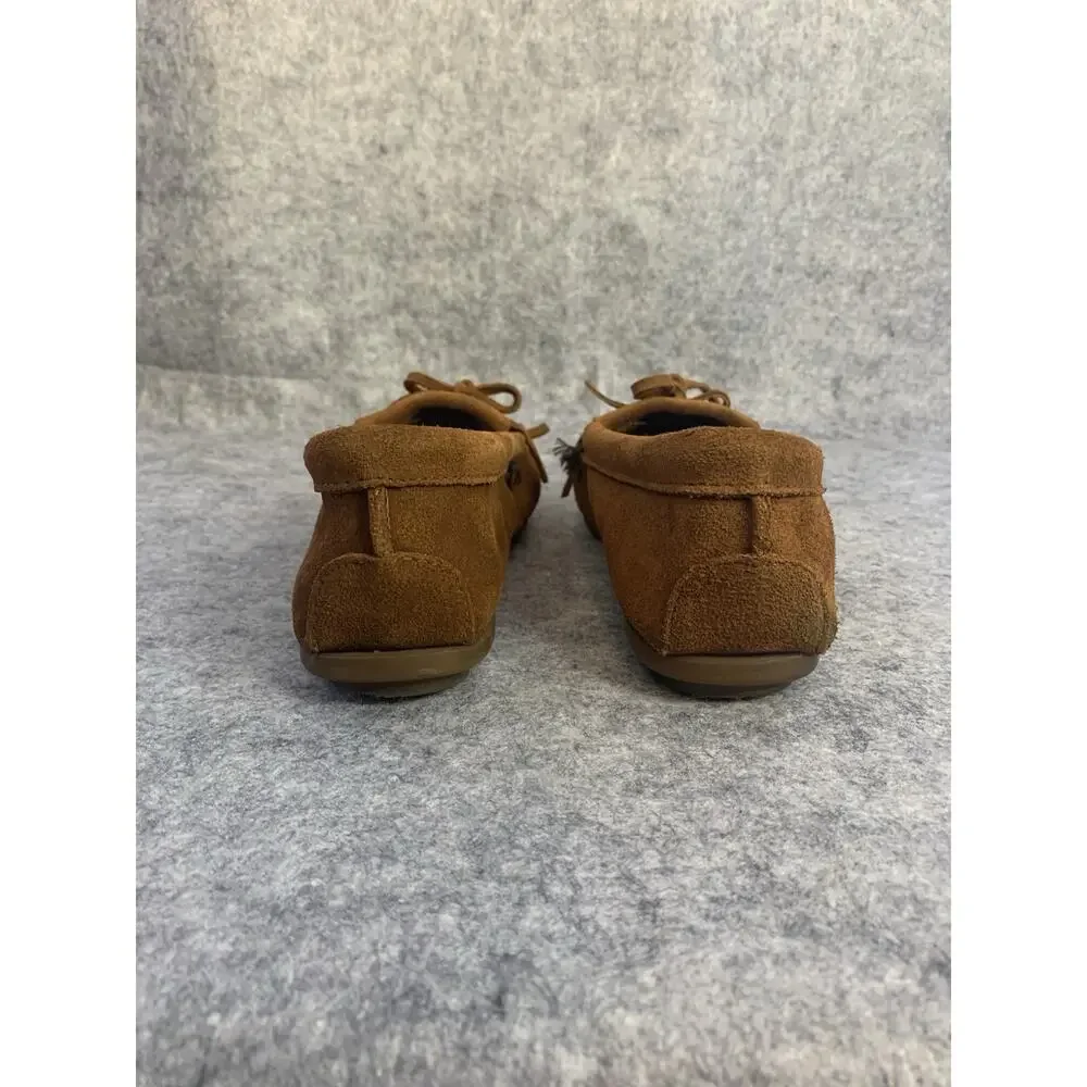 Minnetonka Moccasins Womens 10 Brown Suede Kilty Fringe Driving Loafer Shoes